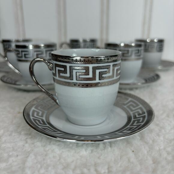 Joseph Sedgh Espresso Cup Set of 6 White Silver Greek Glam Chic Home Decor
